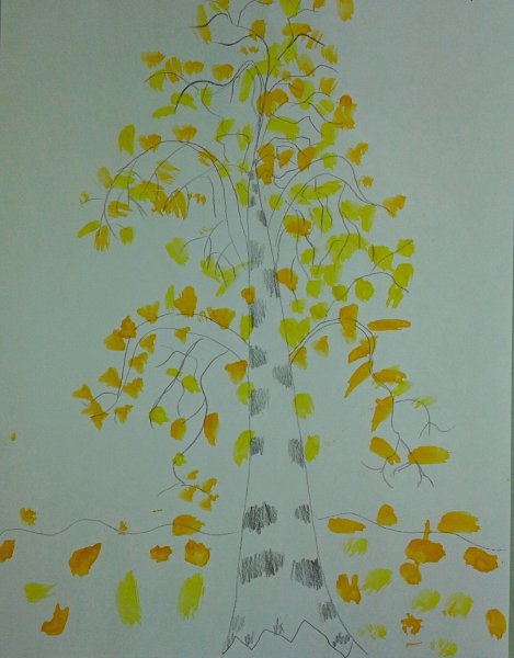 Рисование осенней березы
