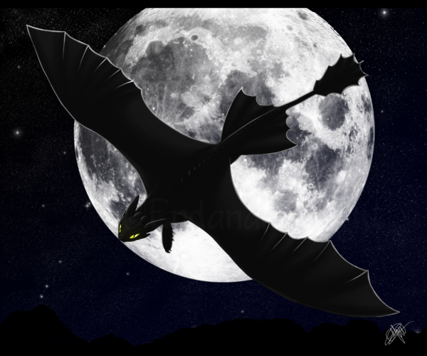 Ночная фурия на фоне Луны