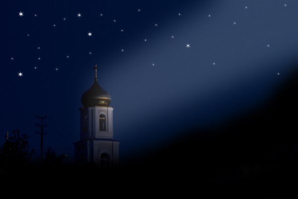 Православный храм ночью