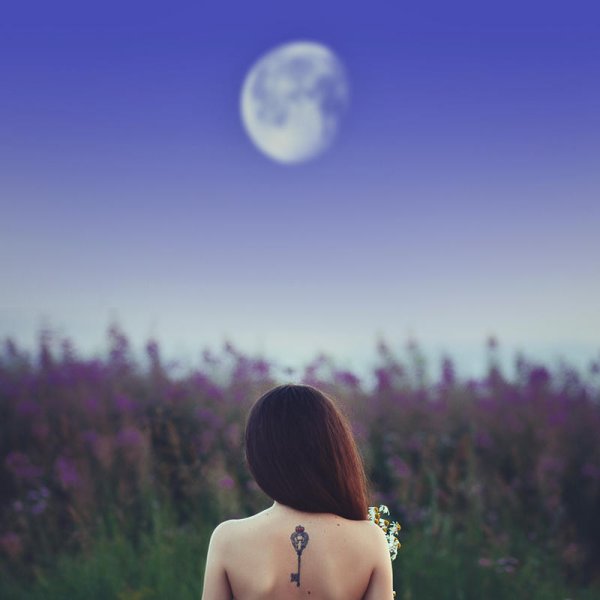 Девушка любуются на луну