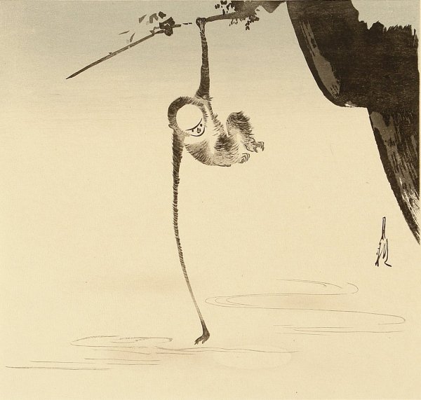 Обезьянки и Луна японская живопись