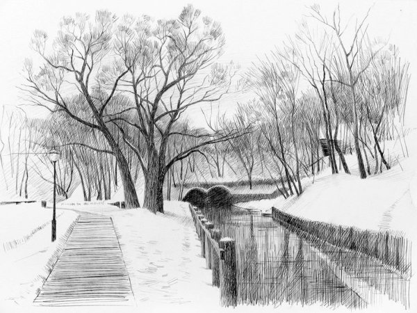 Пейзаж рисунок карандашом