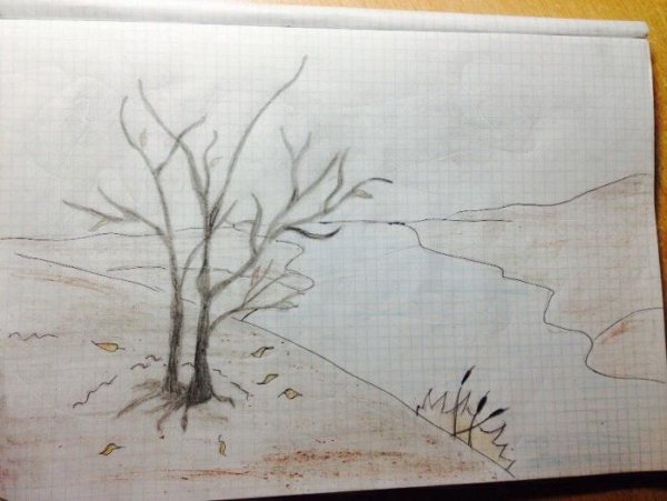 Осенний пейзаж рисунок карандашом