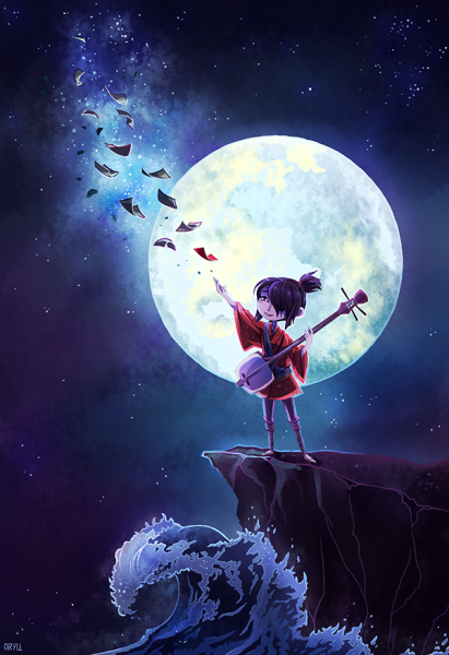 Девушка мультяшная и Луна