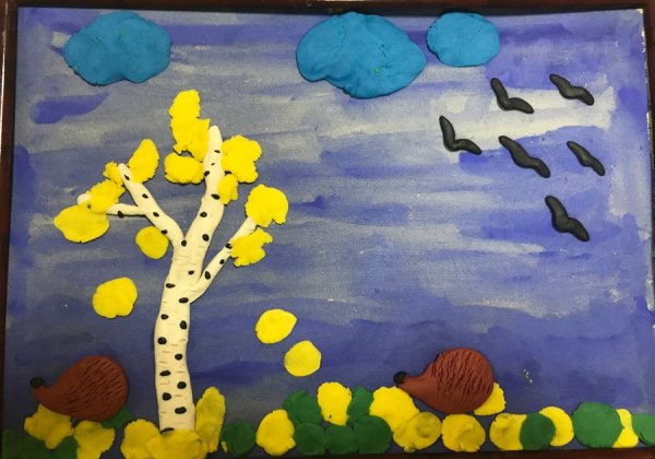 Осенний пейзаж пластилином