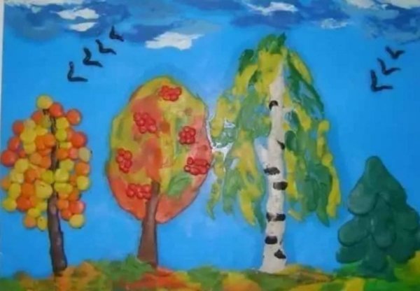 Аппликация осенняя с пластилином