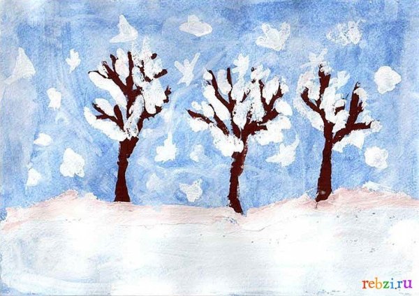Рисование деревья в инее