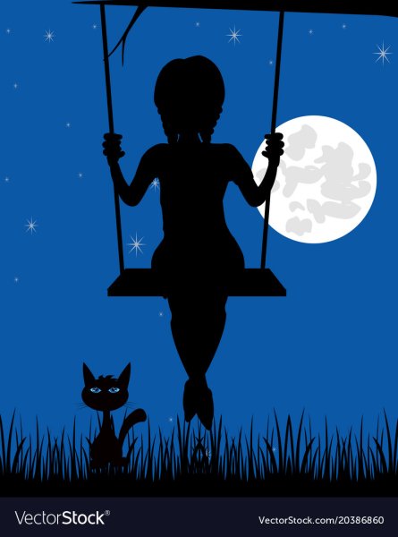 Девушка на качелях силуэт