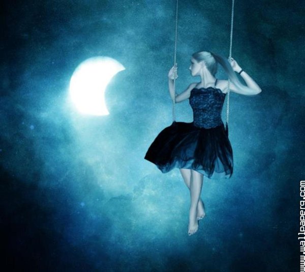 Девочка на качелях ночью