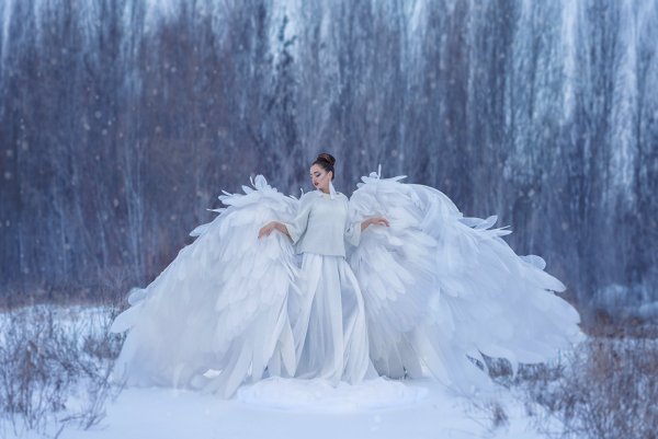 Зимняя фотосессия с крыльями