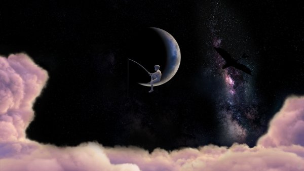 Мальчик сидит на Луне