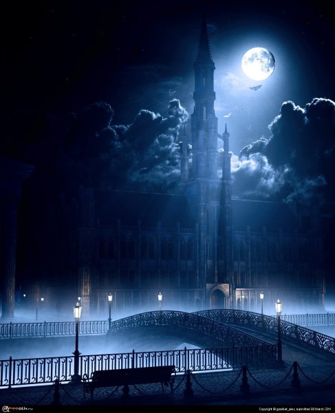 Ночной город с луной