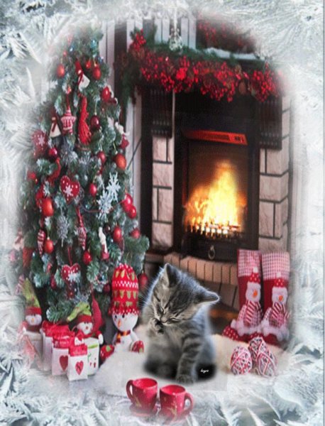 Новогодняя елка с камином gif