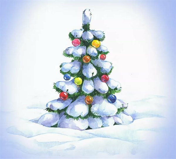 Новогодняя елка акварель