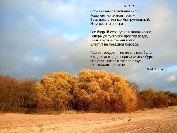 Тютчев есть в осени первоначальной короткая но дивная пора