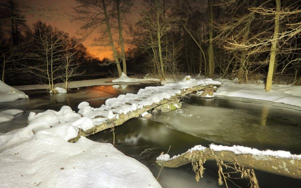 Зима река мост