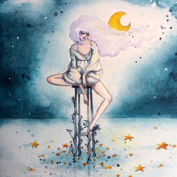 Девушка на Луне рисунок