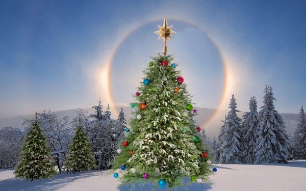 Наряженная елка на природе