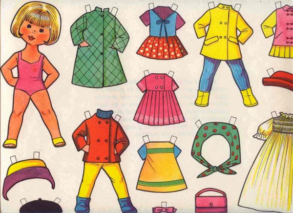 Раскраска Бумажная кукла Барби с набором одежды распечатать или скачать