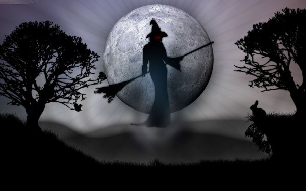 Ведьма на фоне Луны