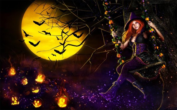 Ведьма с тыквой арт