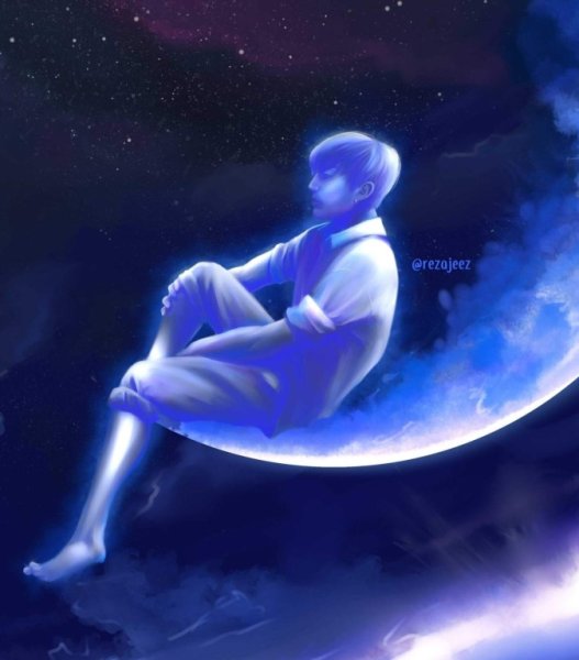 Человек сидит на Луне