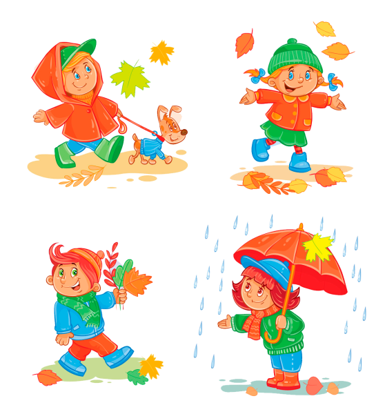 Иллюстрации детей в осенней одежде