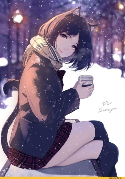 Аниме девушка снег