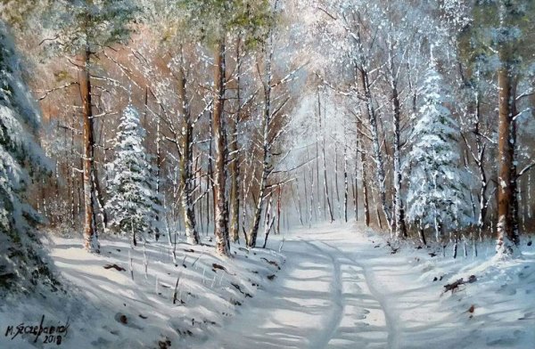 Зимний лес... Художник Marek Szczepaniak