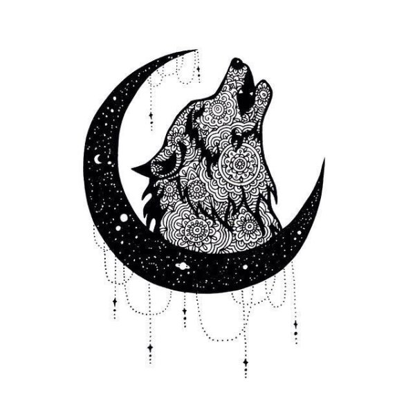 Тату волк и Луна эскизы