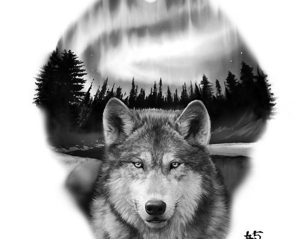 Волк на фоне Луны тату