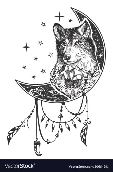 Тату волк и Луна эскизы