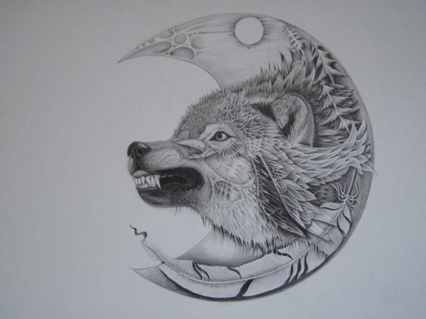 Эскиз волка для гравировки