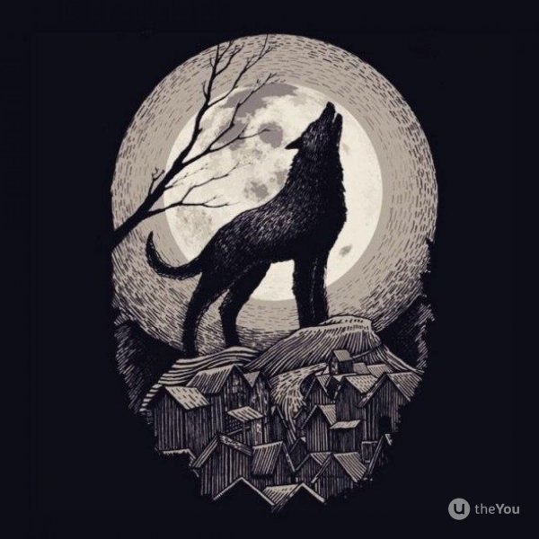 Волк на фоне Луны тату