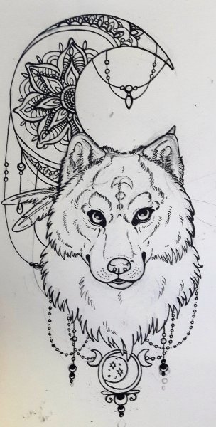 Тату волк Мандала