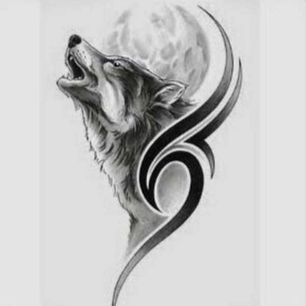 Татуировка волк воет на луну