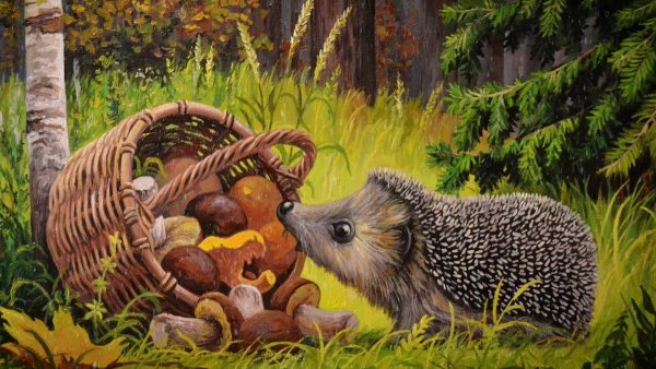 Картина Ежи серия Дикие животные Автор п.с Меньшикова