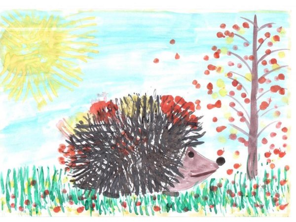 Рисование Ежик в осеннем лесу