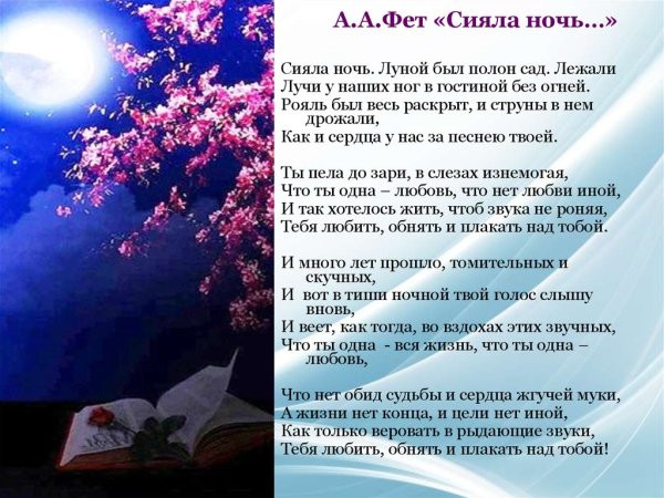 Афанасий Фет сияла ночь луной был полон сад