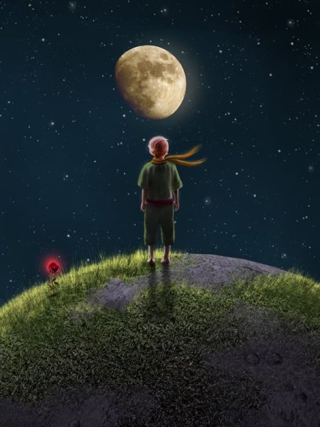 Мальчик летит на луну арт