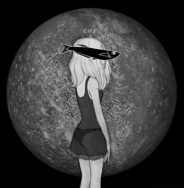 Девушка и Луна иллюстрация карандашом
