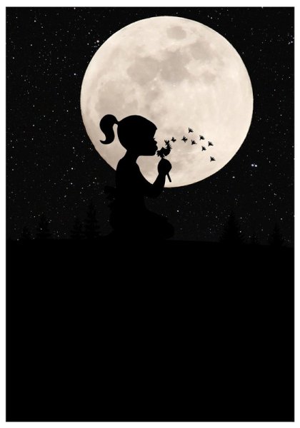 Силуэт девушки на Луне