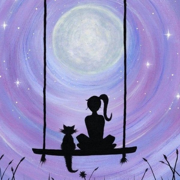 Ночные рисунки гуашью девушка