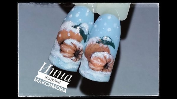 Новогодний маникюр мандаринки