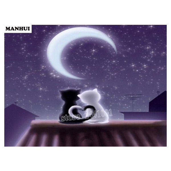 Влюбленные коты под луной