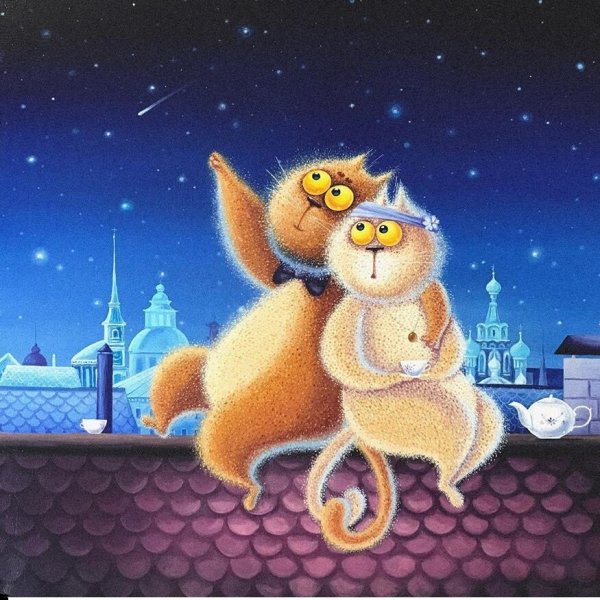 Картина коты на крыше ночью