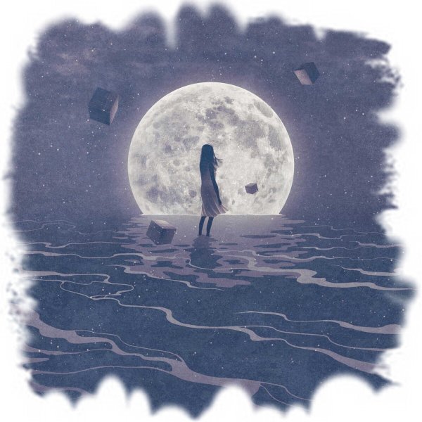 Девушка на фоне Луны арт