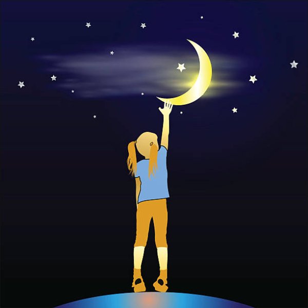 Девушка тянется к Луне иллюстрации