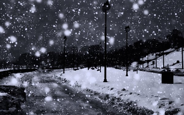 Снегопад ночью в городе