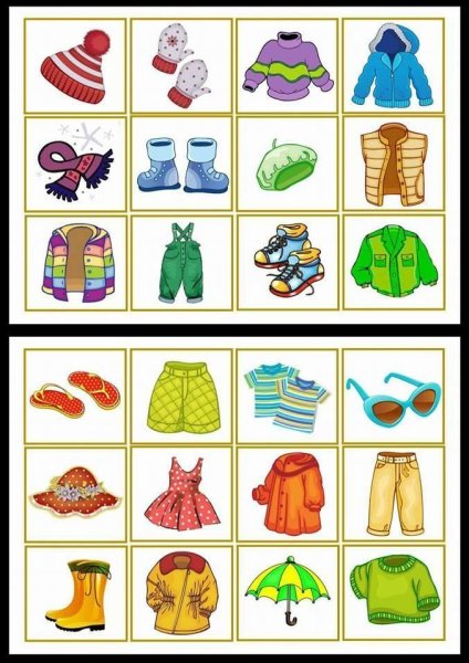 Одежда карточки для детей